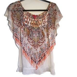 BONGO blouse orange yellow cream boho size…